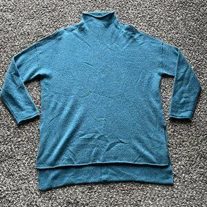 Zella Blue/Turquoise Cashmere Wool Blend Long Sleeve Turtleneck Sweater